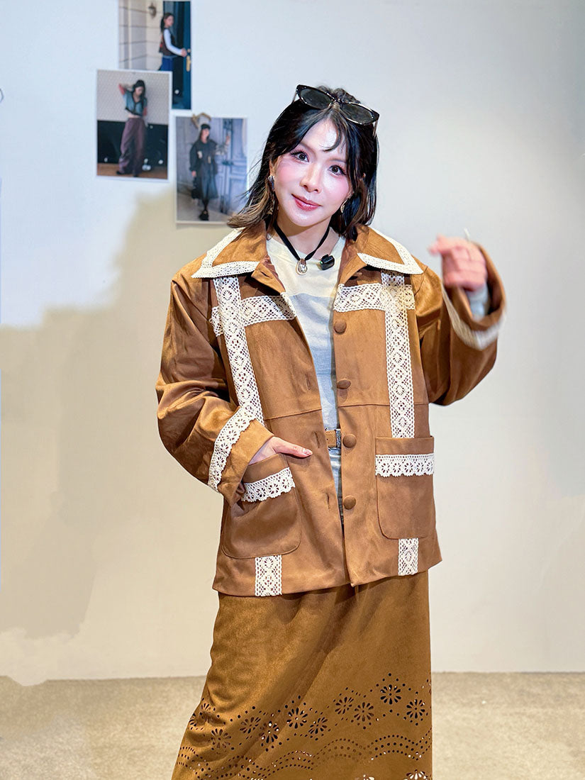 Lace Trim Suede Jacket (2 Colours)