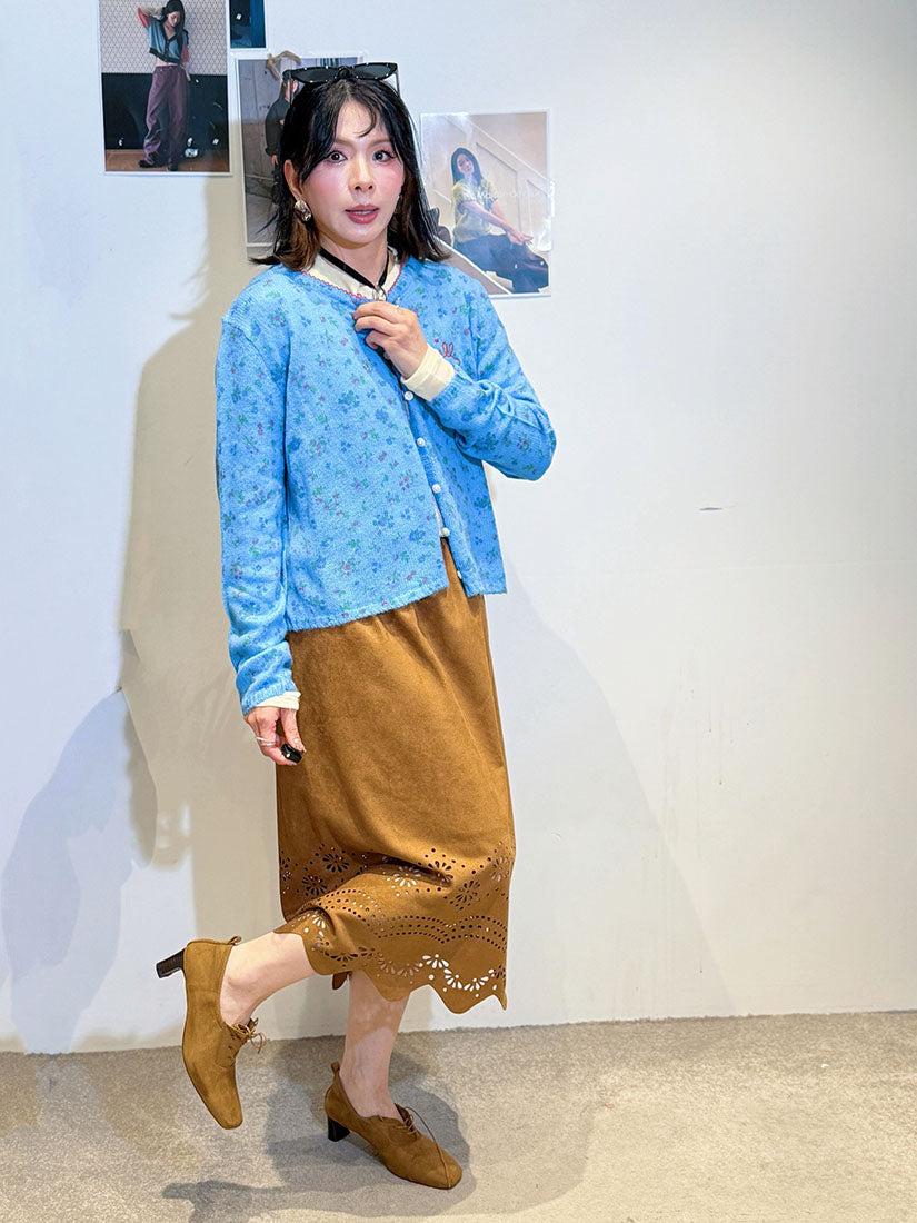 Floral Laser Cut Suede Skirt