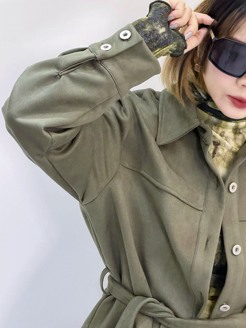 Belted Suede Shirt Jacket