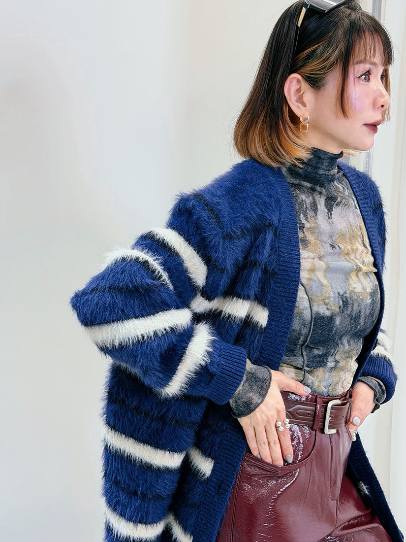 Hairy Striped Cardigan (2 Colours)