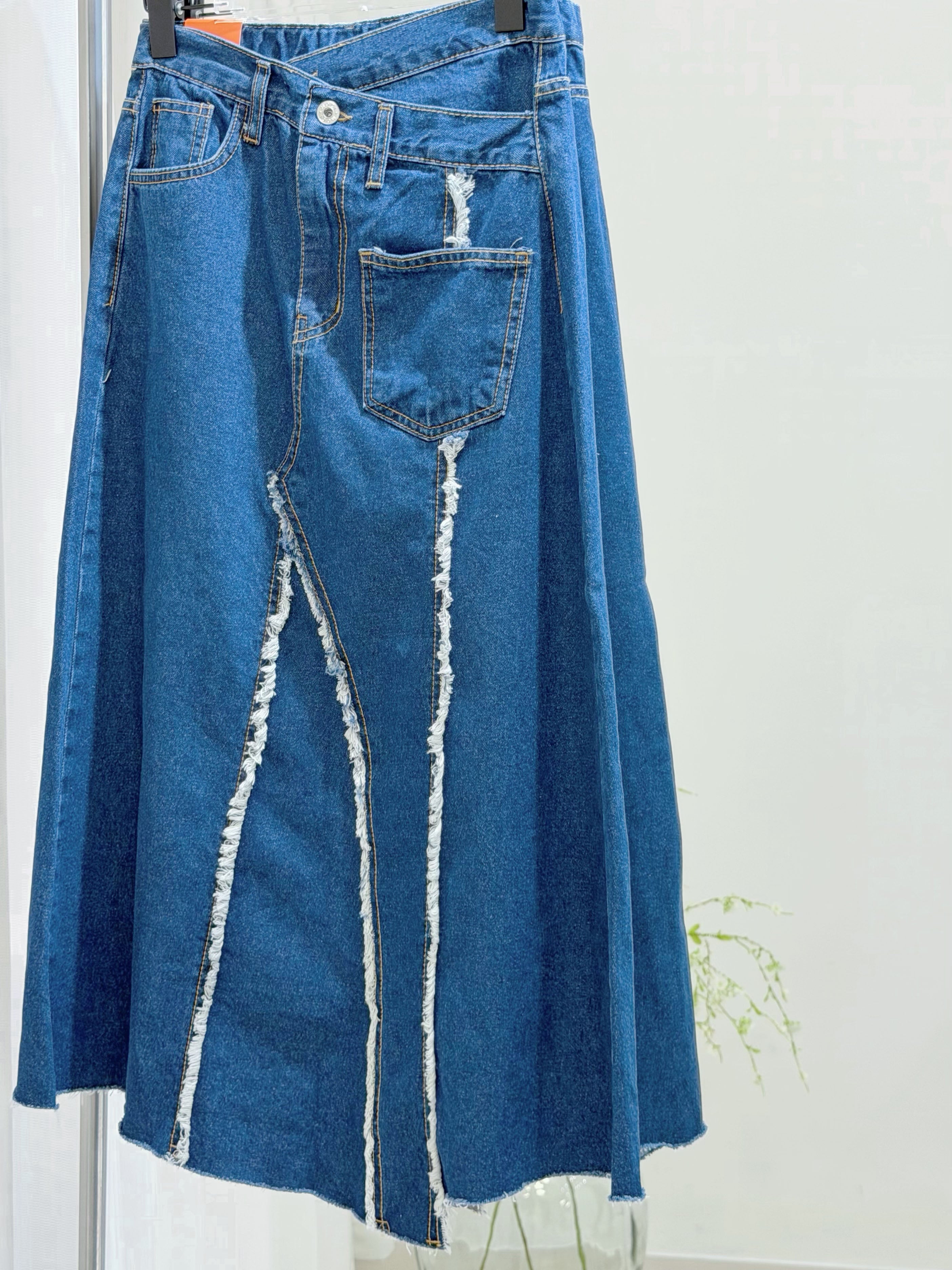 Asymmetric Raw Edge Denim Skirt (2 Colours)