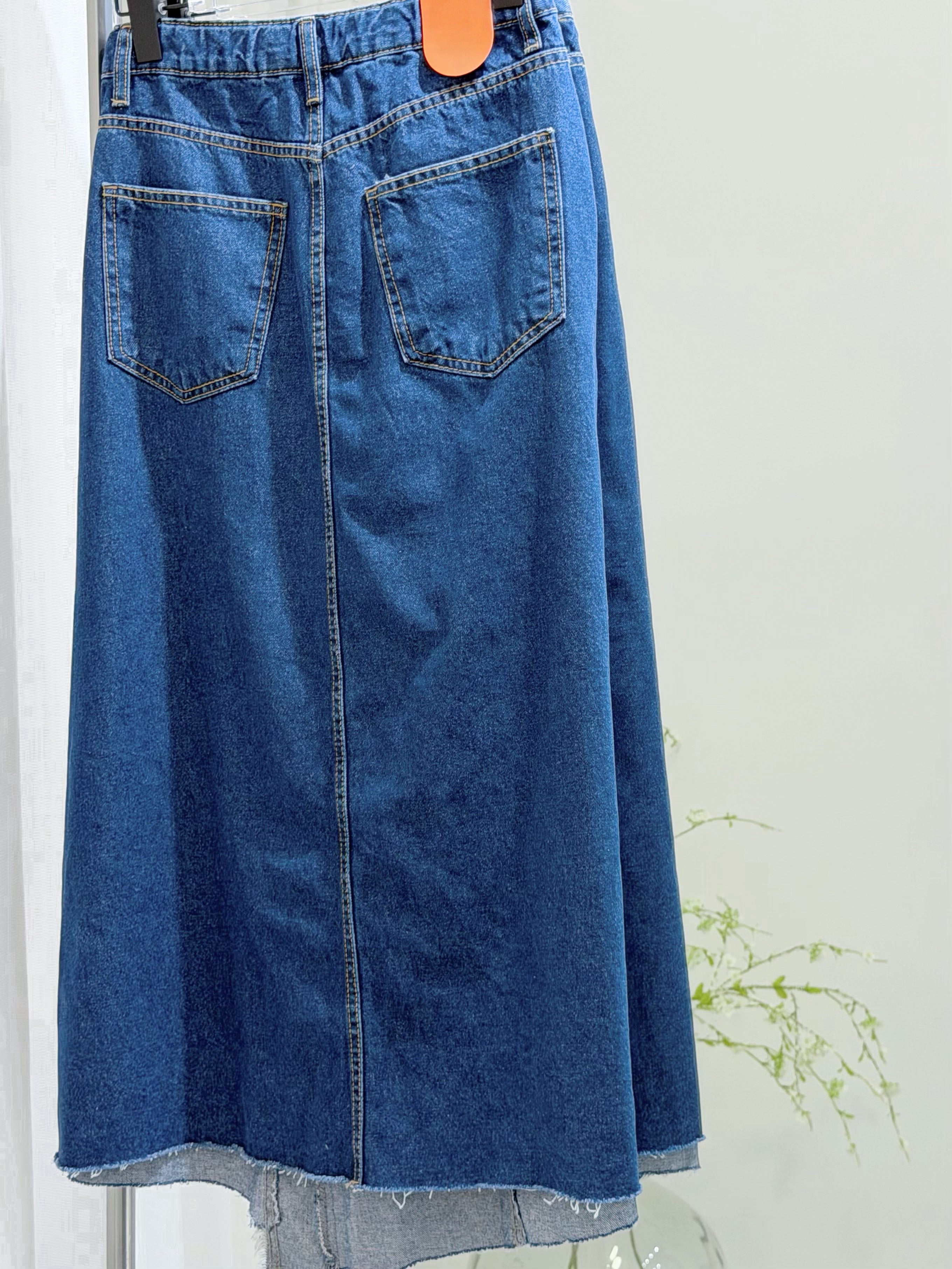 Asymmetric Raw Edge Denim Skirt (2 Colours)