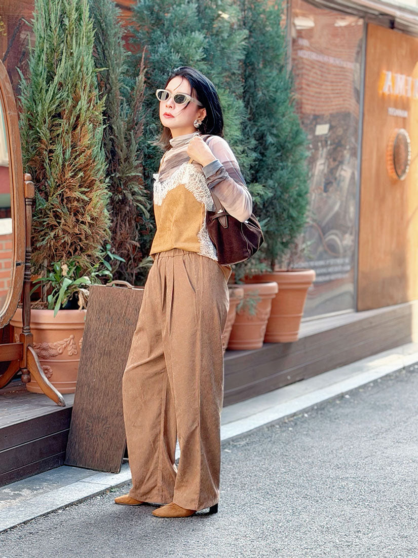 Pleated Brushed Wide Leg Pants (3 Colours)