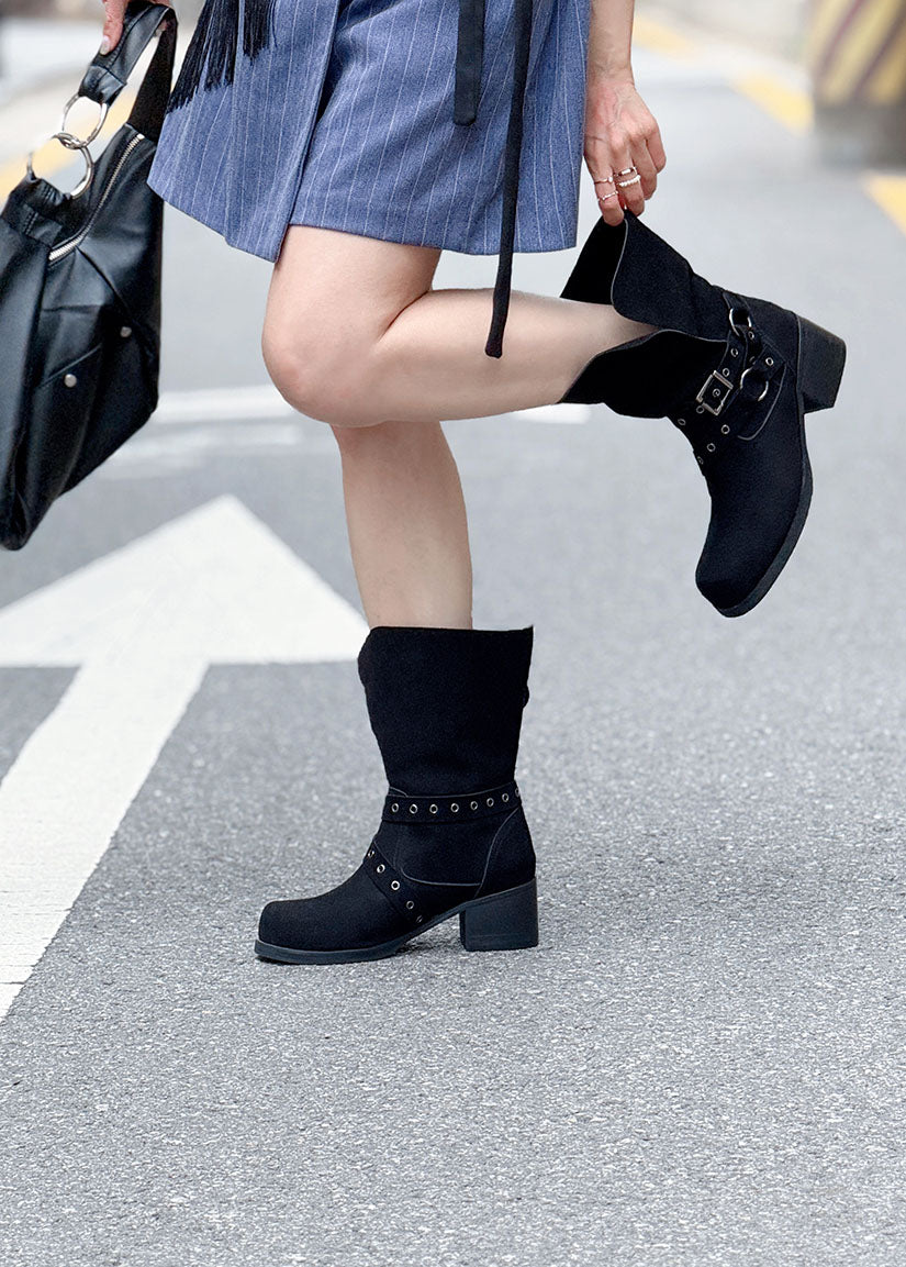 Leather Folded Suede Ankle Boots(2 Colours)