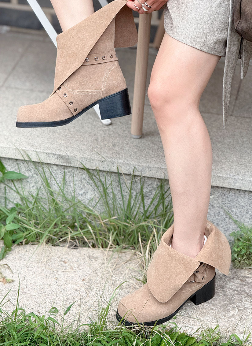 Leather Folded Suede Ankle Boots(2 Colours)