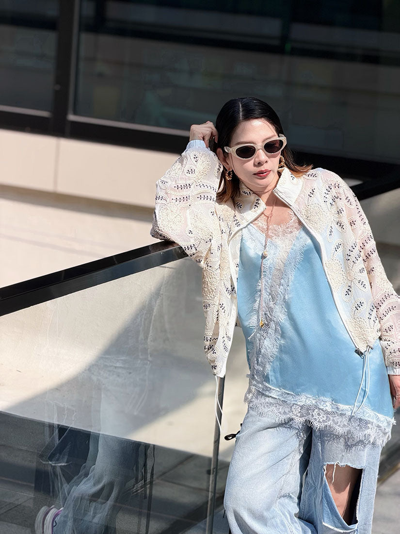 Rope Embroidered Zip Up Jacket