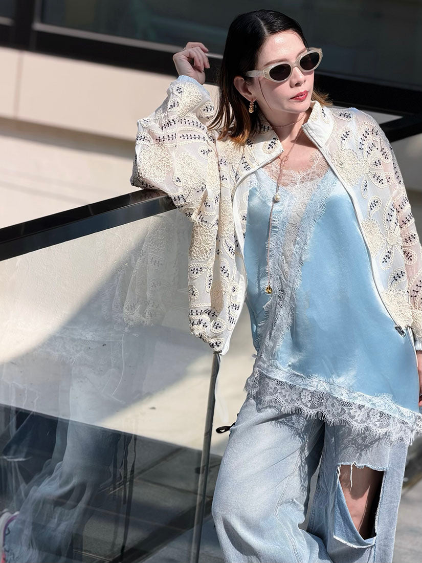 Rope Embroidered Zip Up Jacket