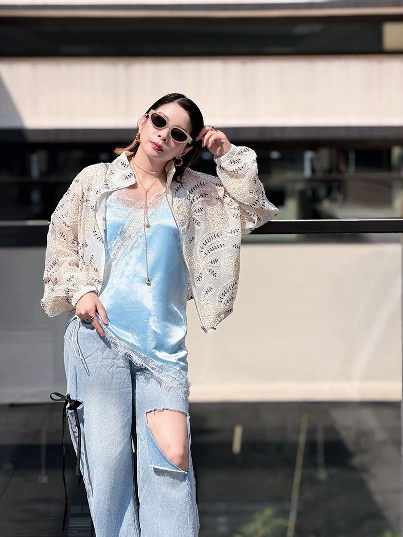 Rope Embroidered Zip Up Jacket