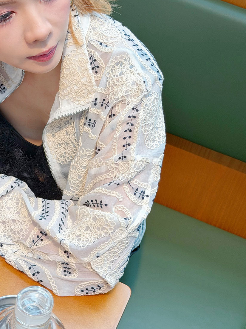 Rope Embroidered Zip Up Jacket