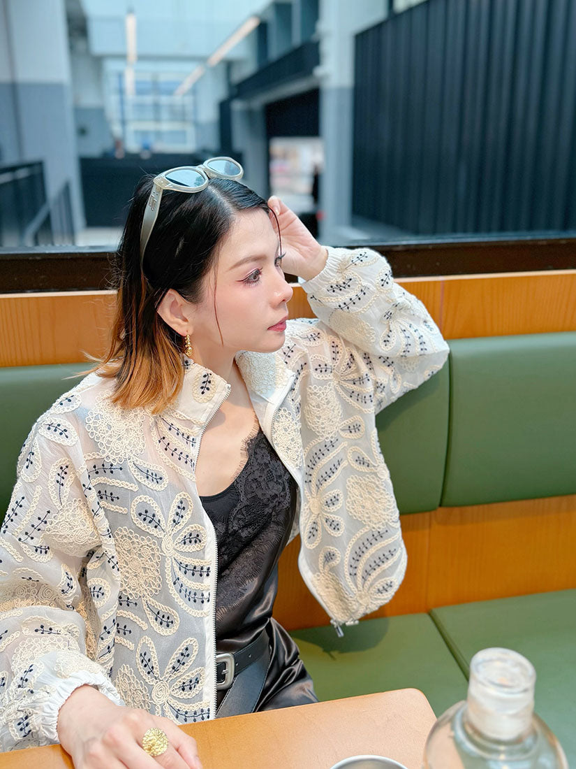 Rope Embroidered Zip Up Jacket