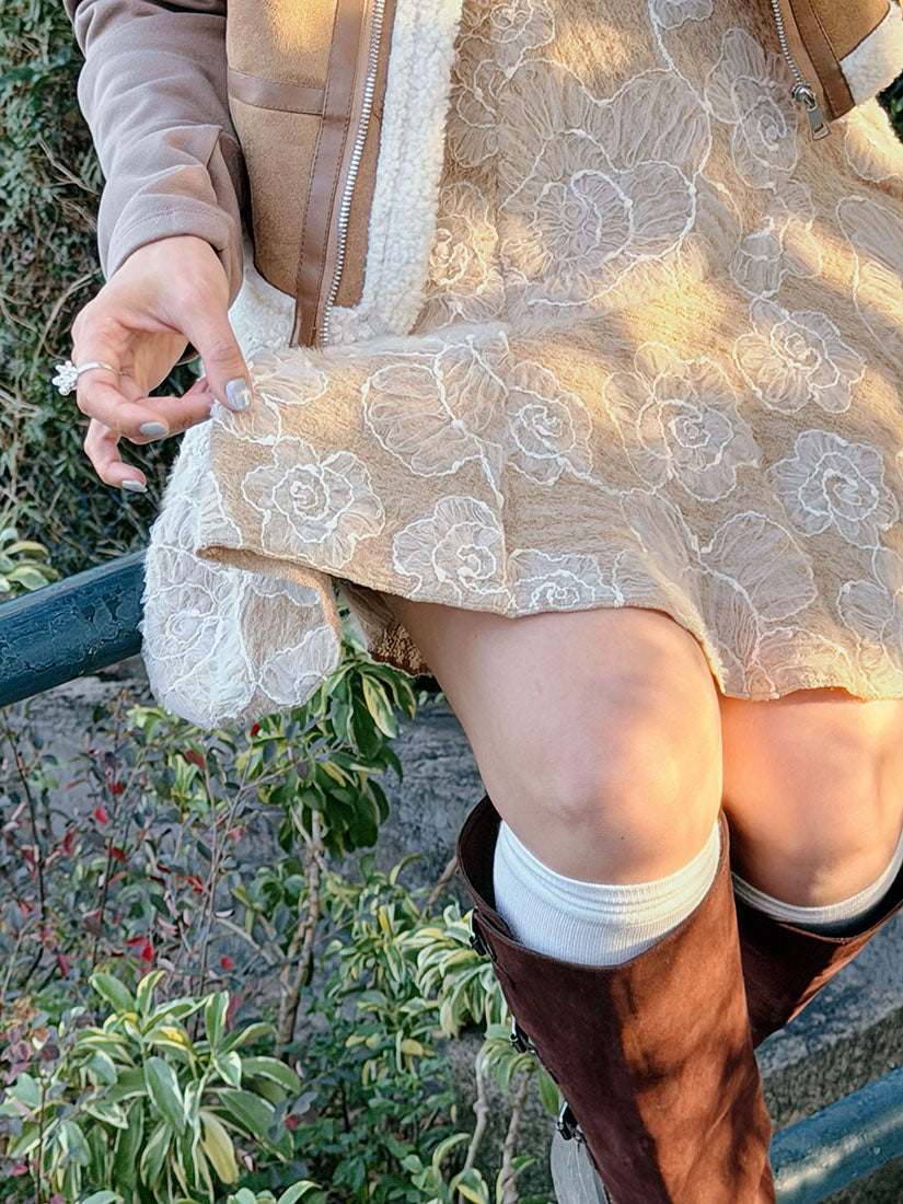 Textured Mesh Floral Embroidered Mini Skirt