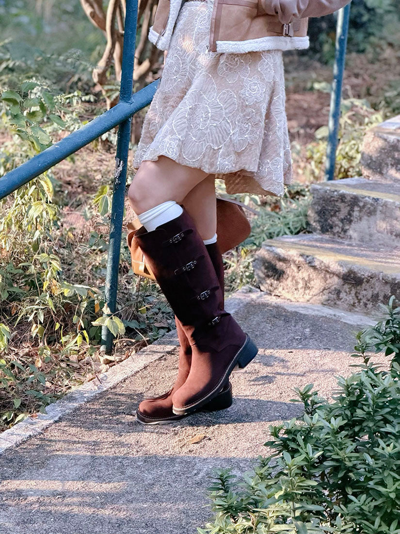 Buckle Suede Tall Boots(Display Sale)