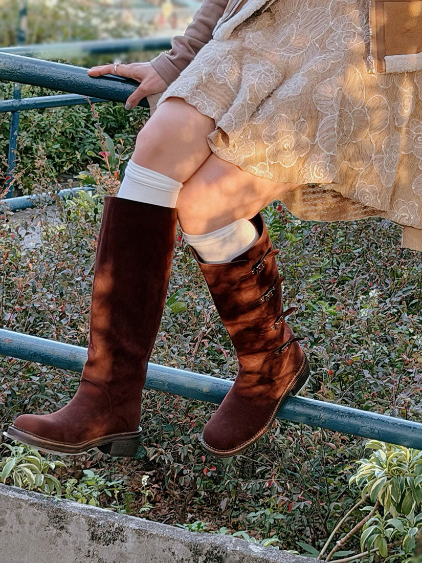 Buckle Suede Tall Boots(Display Sale)