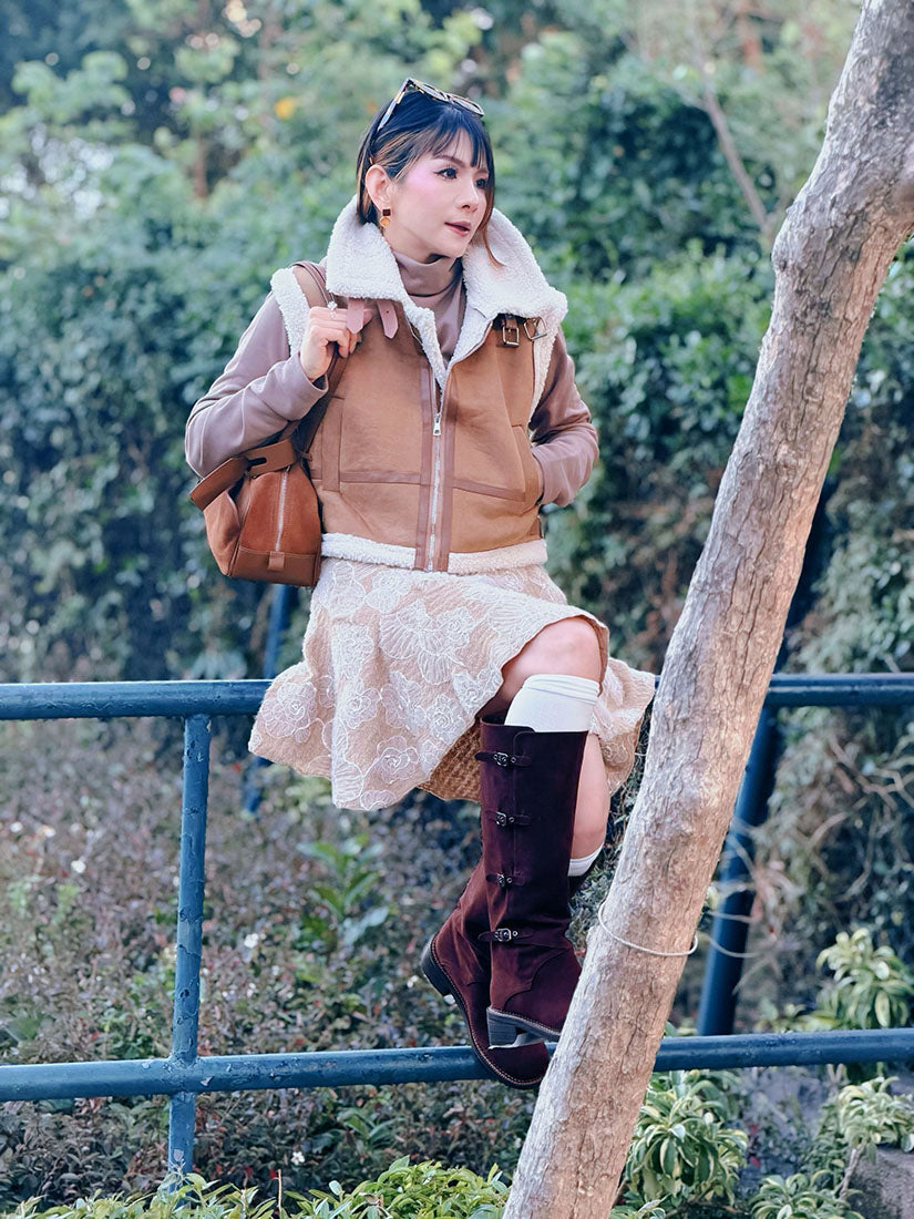 Buckle Suede Tall Boots(Display Sale)