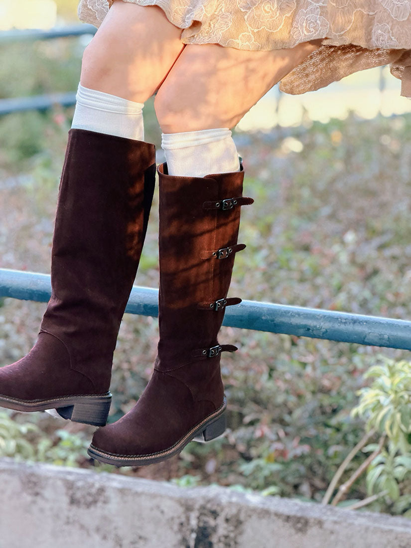 Buckle Suede Tall Boots(Display Sale)