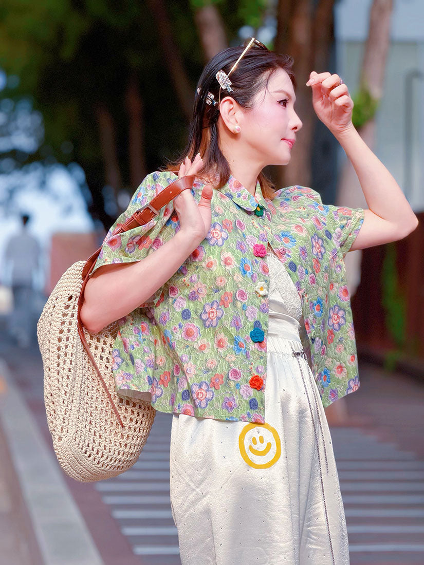 Crochet Floral Printed Blouse (3 Colours)
