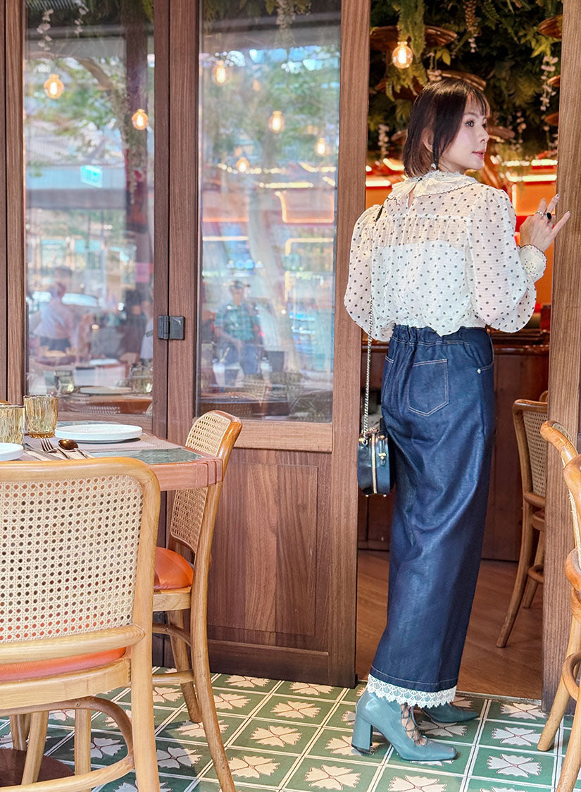 Lace Trim Denim Pants