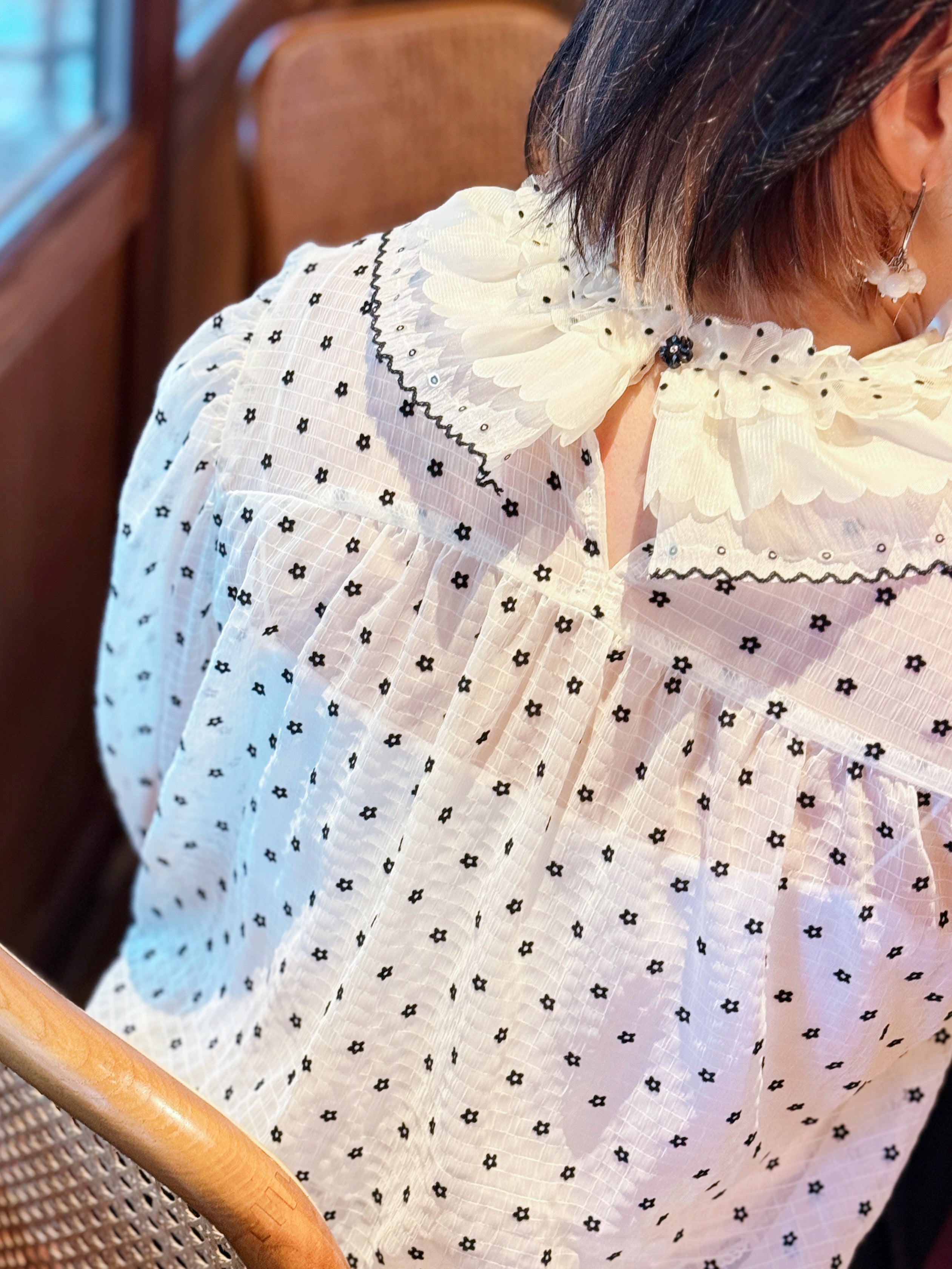 Sheer Floral Flocking Print Top
