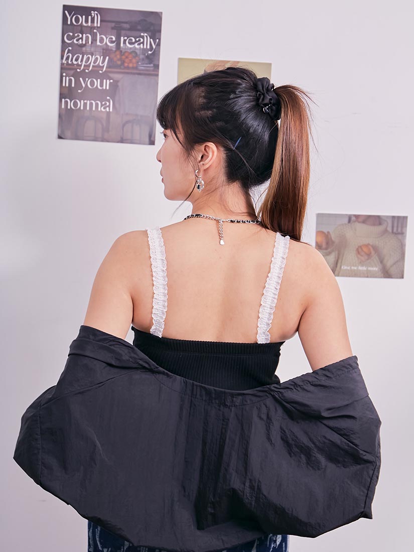 Ruffle Lace Slip Cropped Bra Vest (2 Colours)