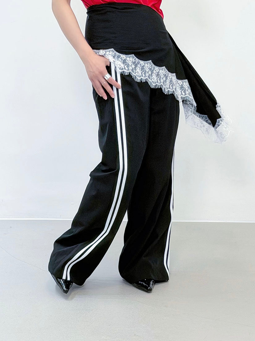Track Pants With Lace Edge Waist Wrap Scarf (2 Colours)