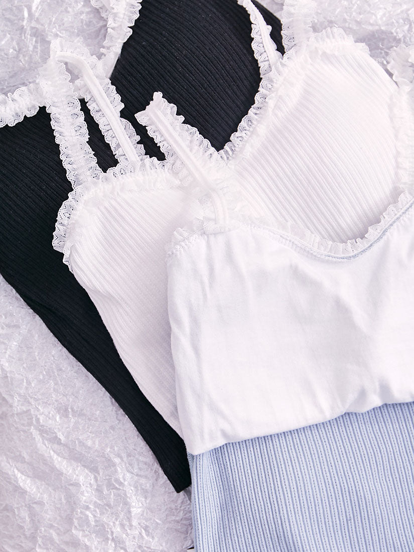 Ruffle Lace Slip Cropped Bra Vest (2 Colours)