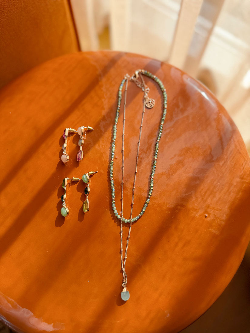 Green Stone Hanging Earrings