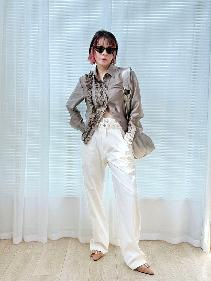Double Waistband Eyelet Detail Pants (2 Colours)