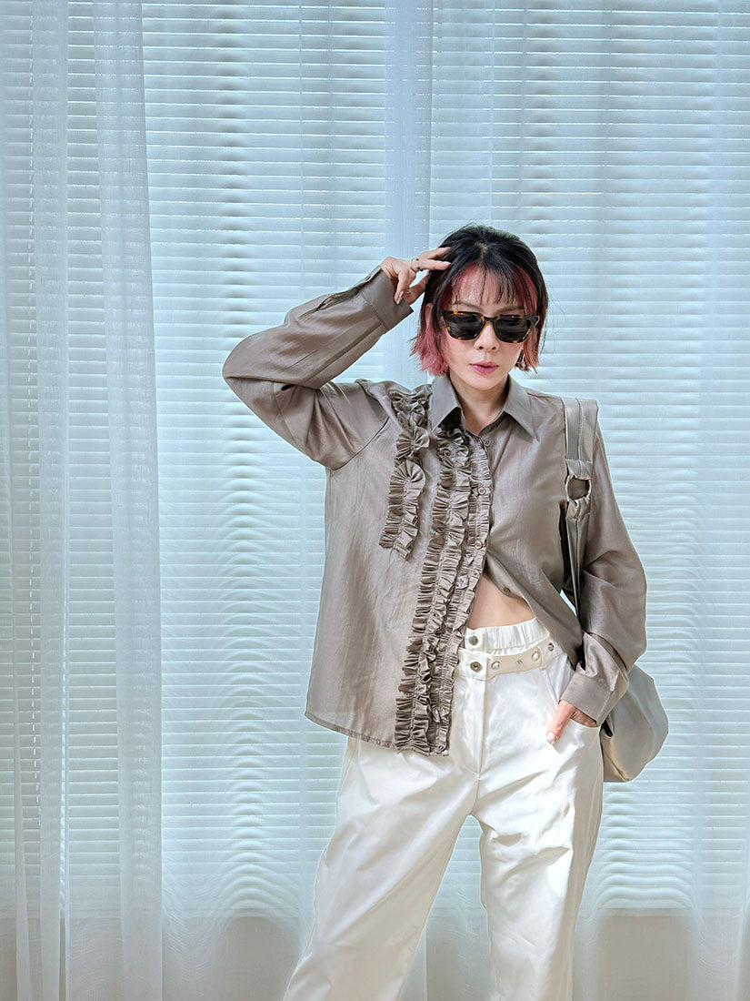 Double Waistband Eyelet Detail Pants (2 Colours)