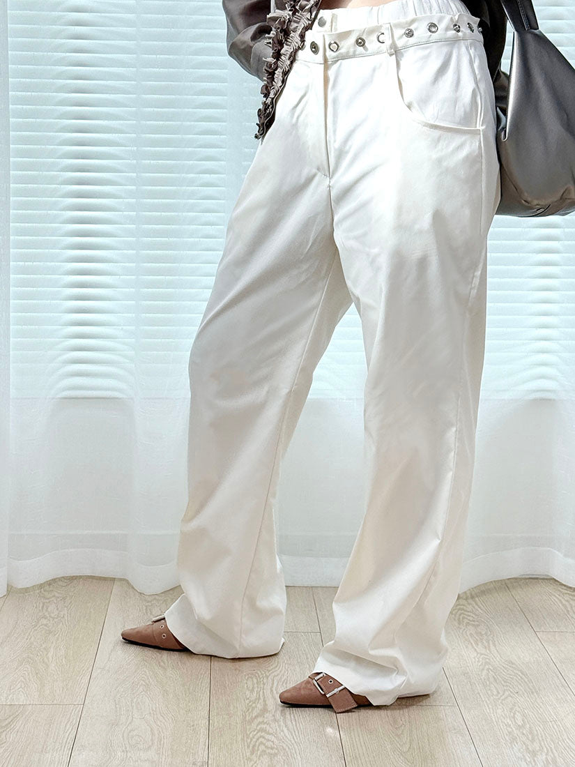 Double Waistband Eyelet Detail Pants (2 Colours)