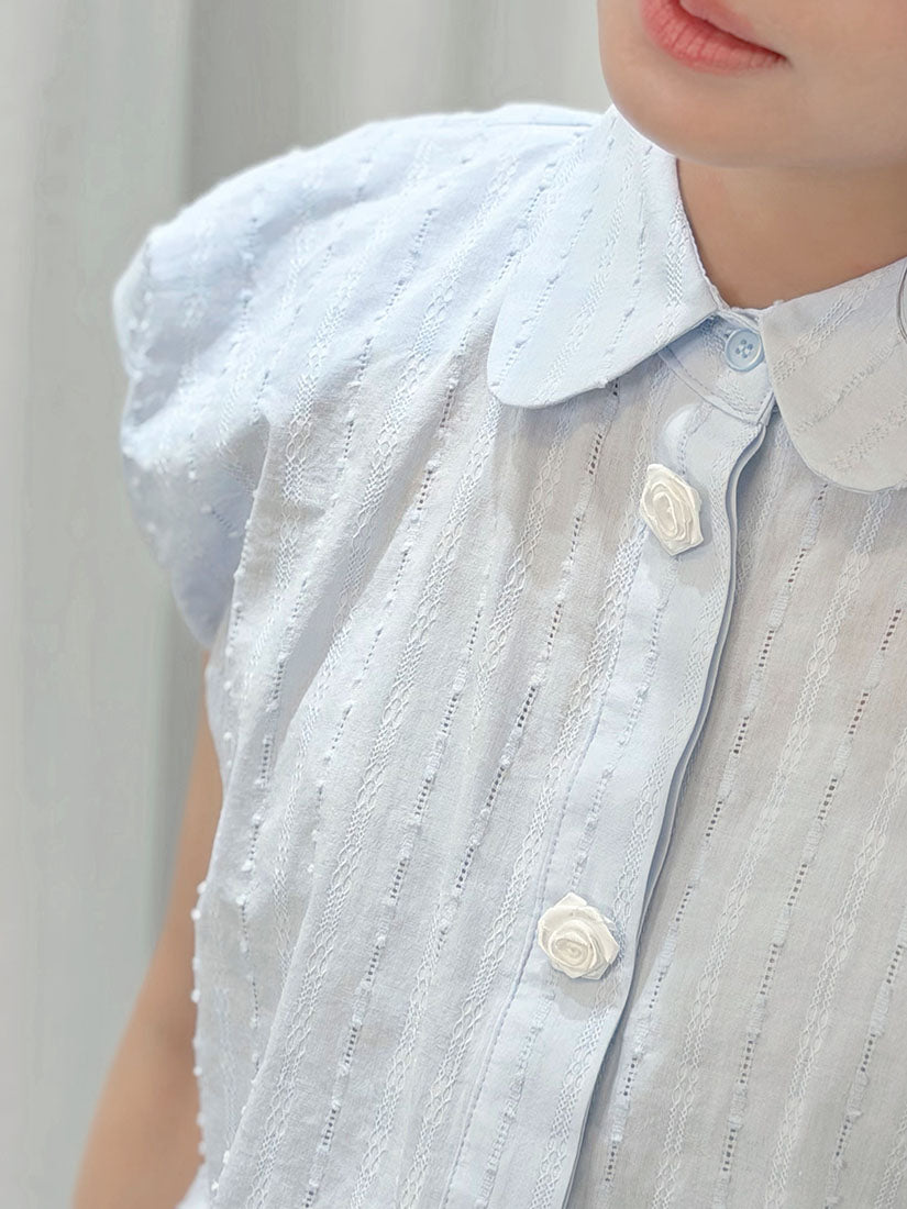 Ribbon Rose Button Texture Shirt (2 Colours)