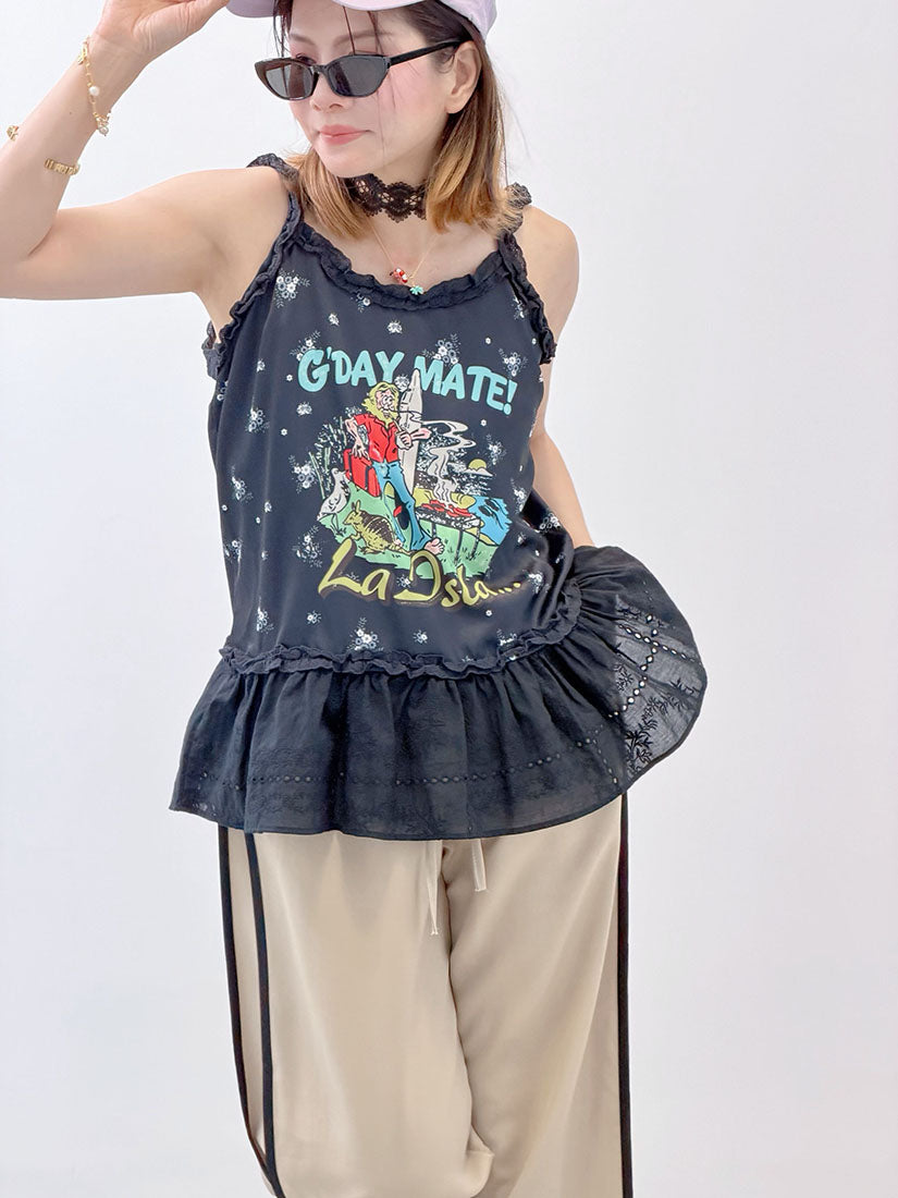 'G Day Mate' Ruffle Hem Cami Top (2 Colours)