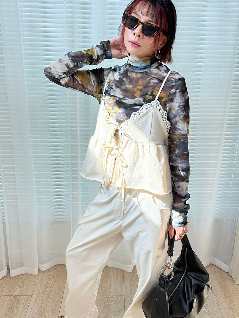 Tie Dye Printed Mock Neck Mesh Top (3 Colours)