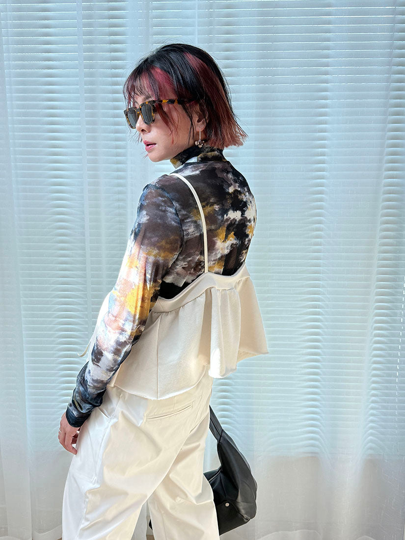 Tie Dye Printed Mock Neck Mesh Top (3 Colours)