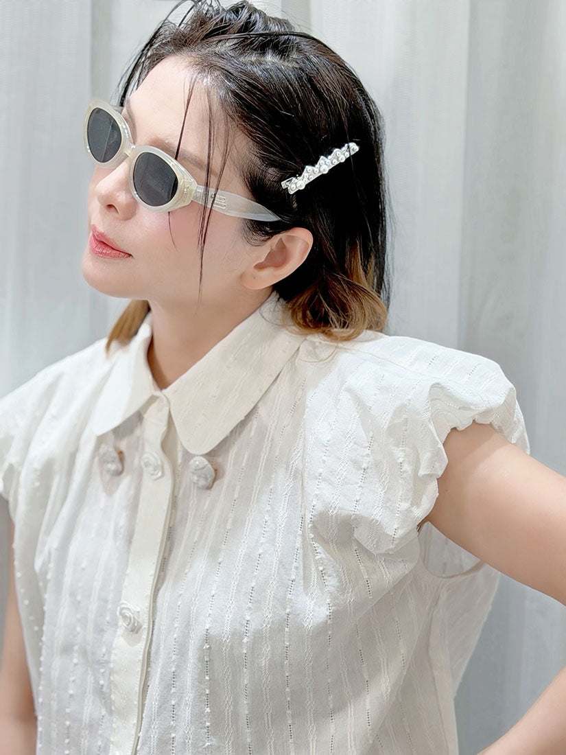 Ribbon Rose Button Texture Shirt (2 Colours)