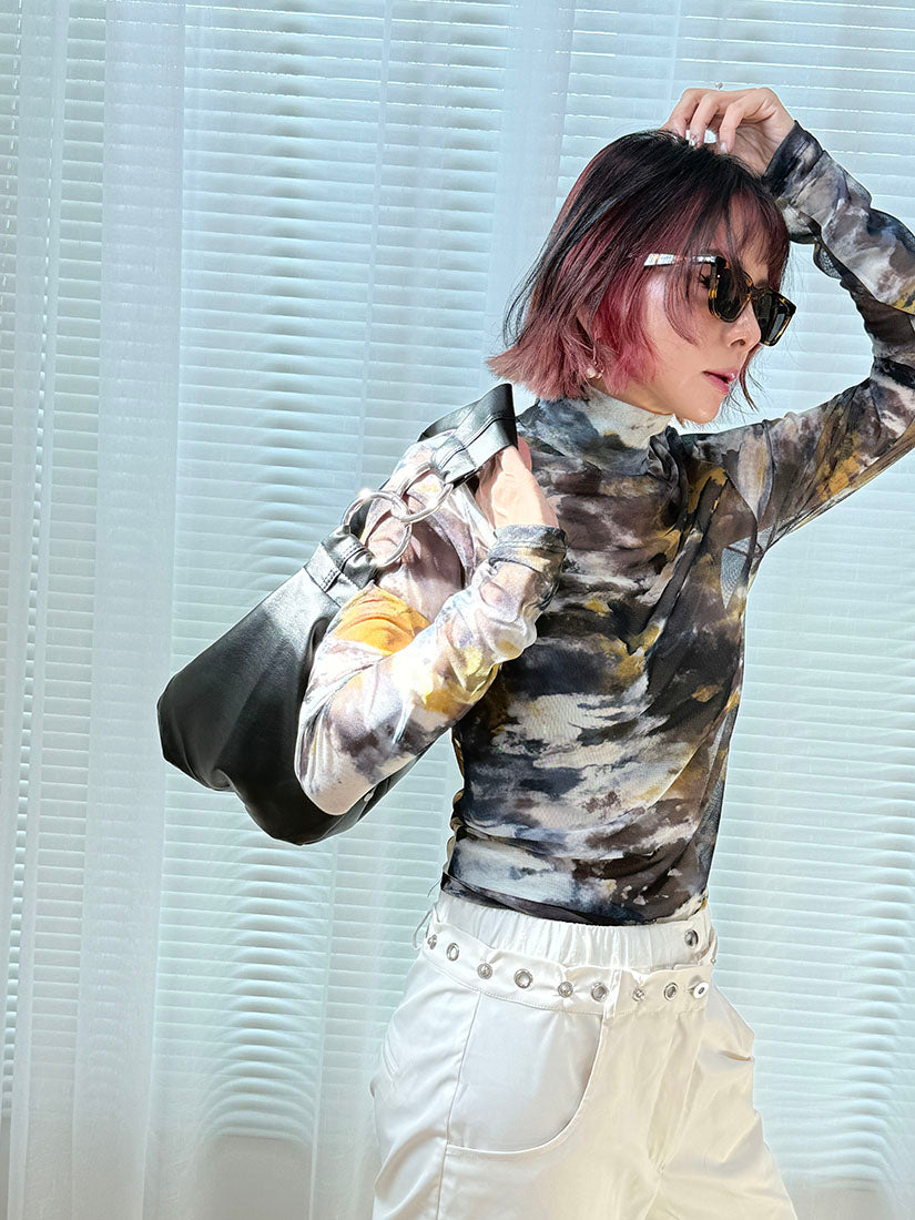 Tie Dye Printed Mock Neck Mesh Top (3 Colours)