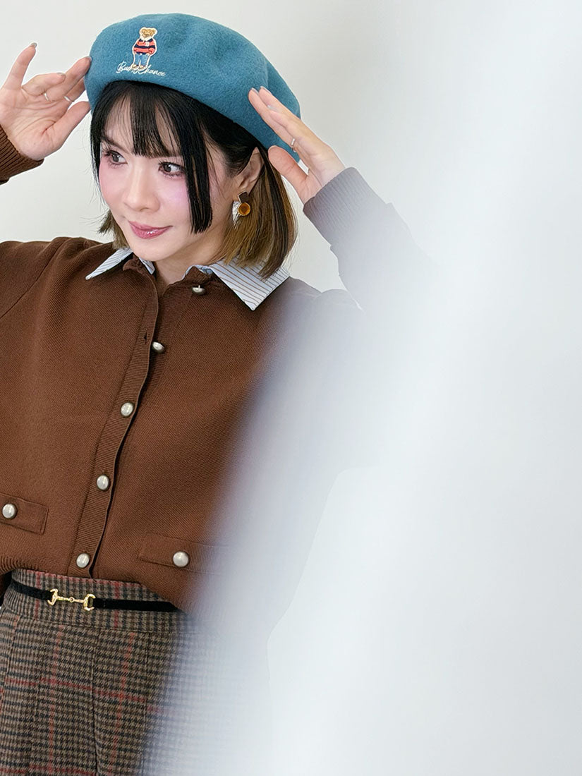 Bear Embroidered Woollen Beret (10 Colours)