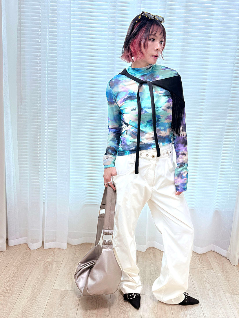 Tie Dye Printed Mock Neck Mesh Top (3 Colours)