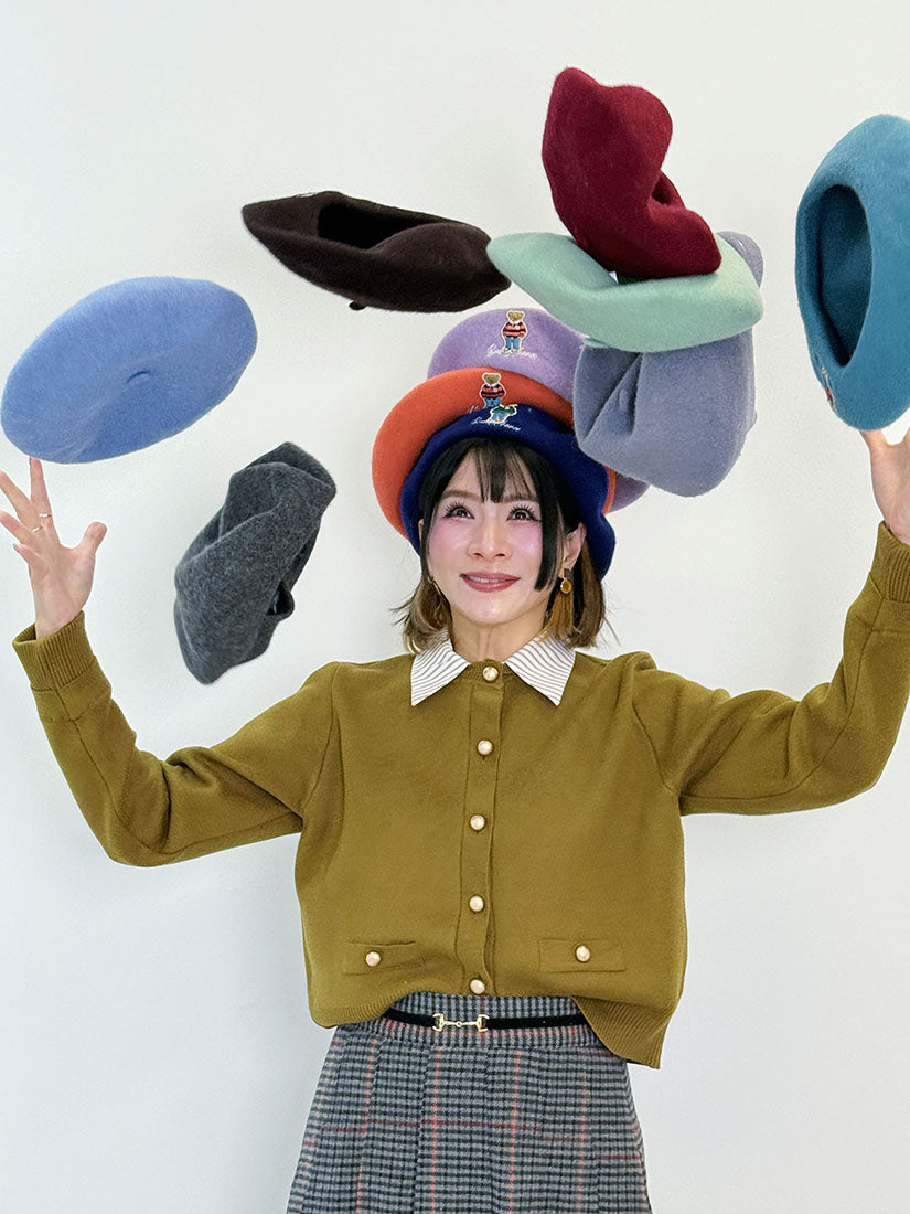 Bear Embroidered Woollen Beret (10 Colours)