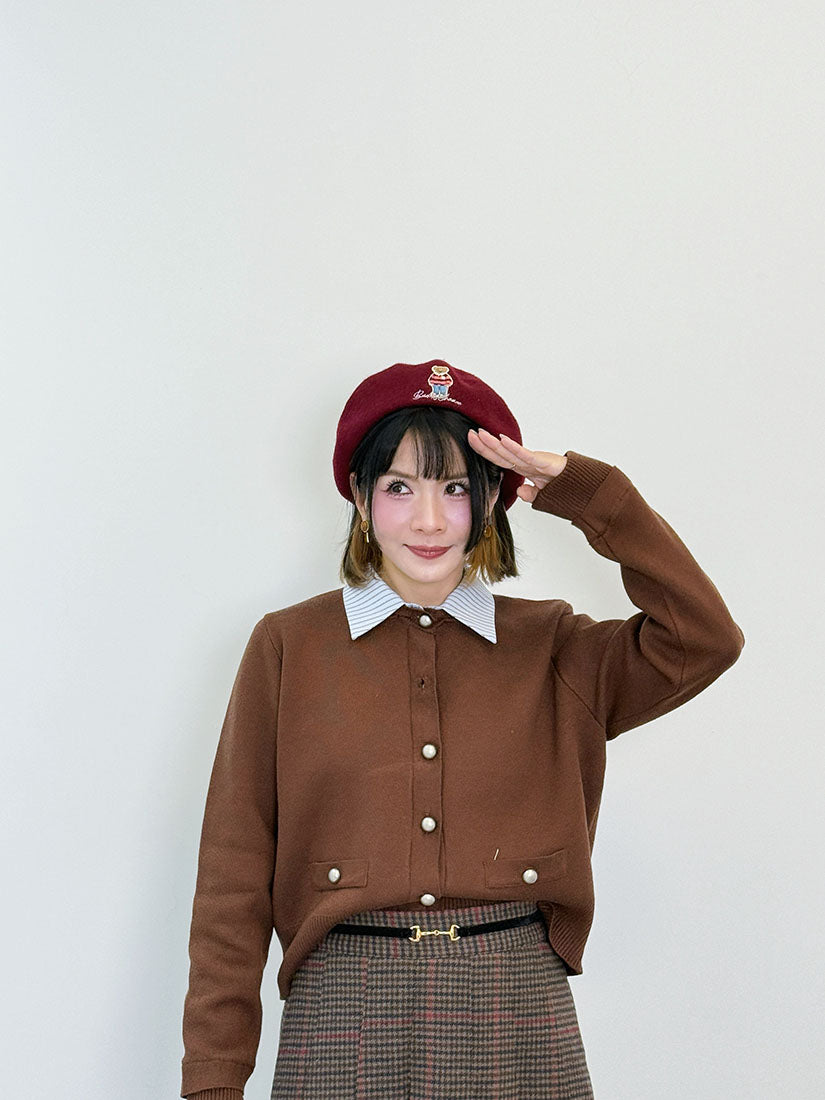 Bear Embroidered Woollen Beret (10 Colours)