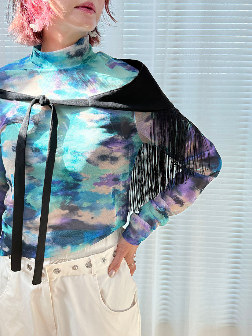 Tie Dye Printed Mock Neck Mesh Top (3 Colours)