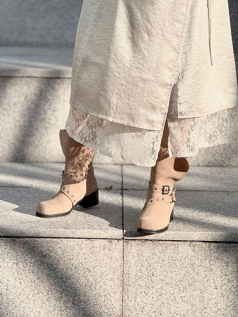 Leather Folded Suede Ankle Boots(2 Colours)