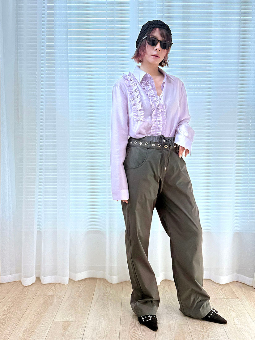 Double Waistband Eyelet Detail Pants (2 Colours)