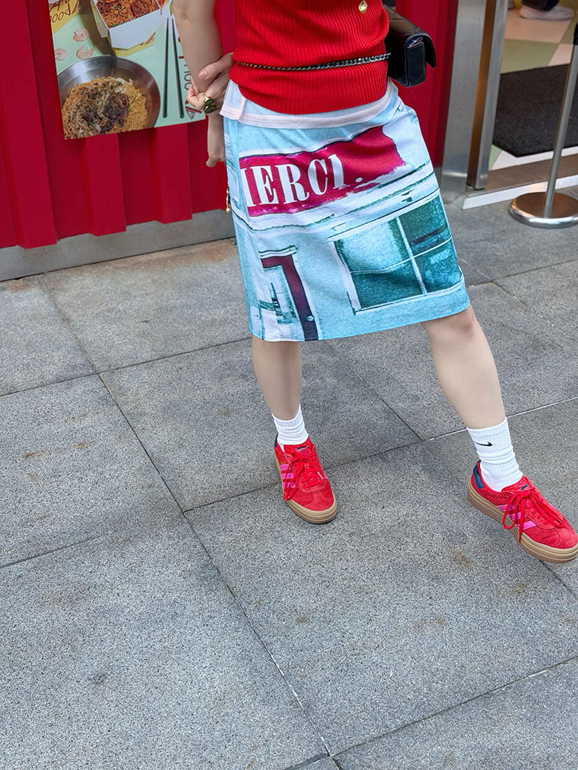 'Merci' Printed Skirt