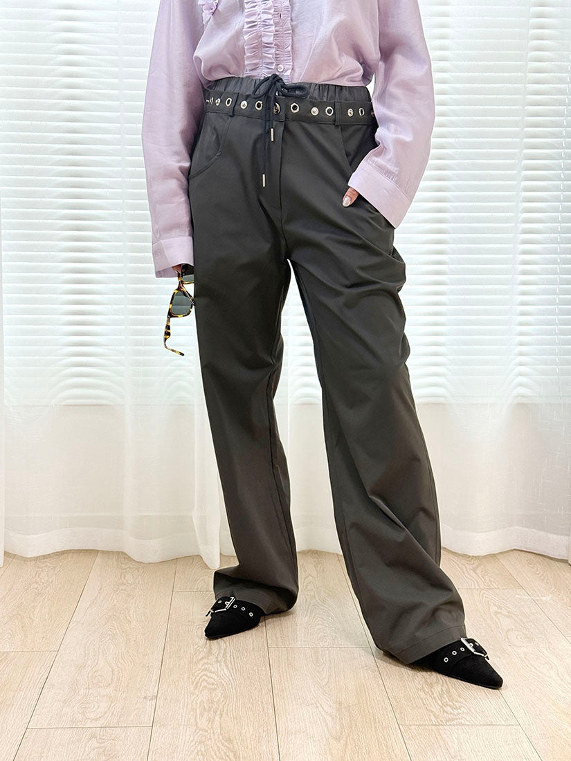 Double Waistband Eyelet Detail Pants (2 Colours)