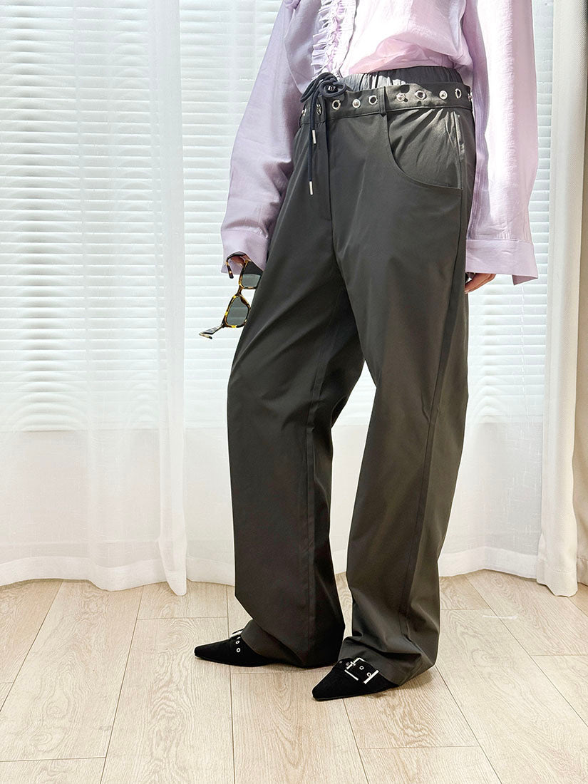 Double Waistband Eyelet Detail Pants (2 Colours)