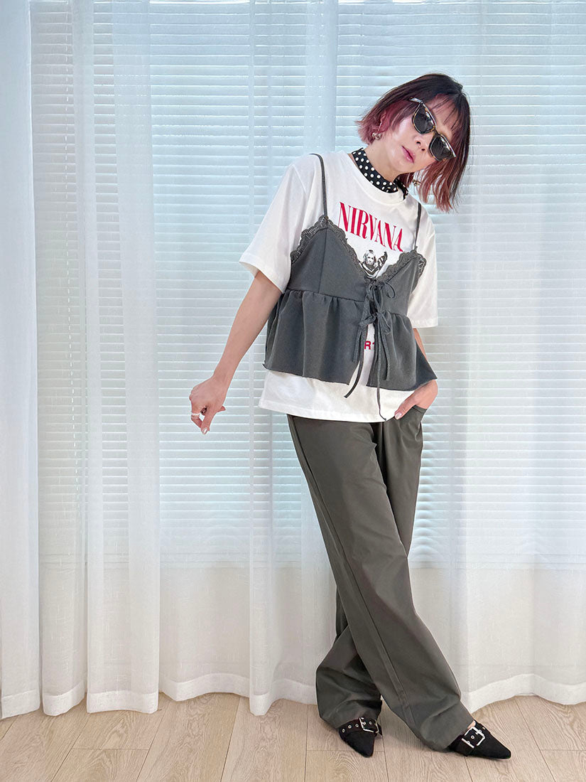 Double Waistband Eyelet Detail Pants (2 Colours)
