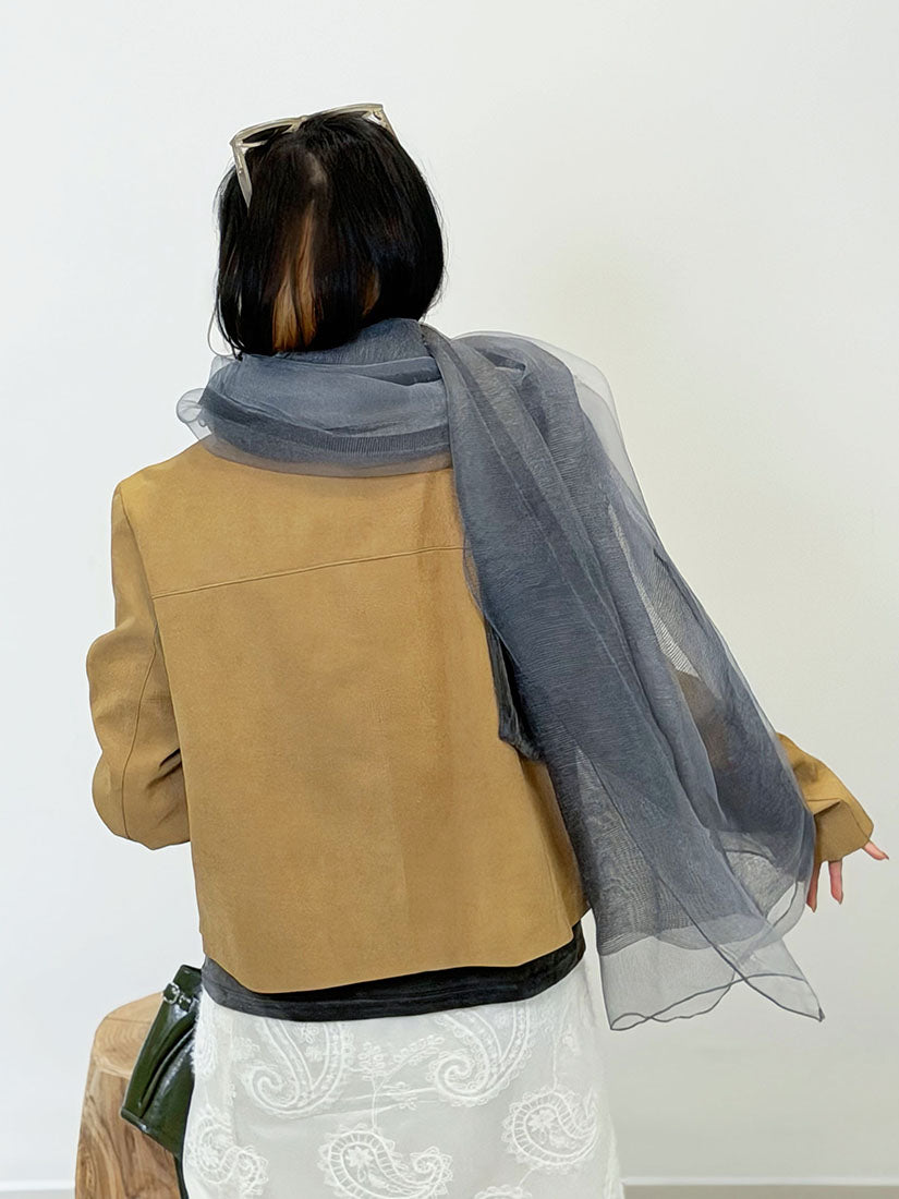 Wool Yarn Trim Sheer Gauze Scarf (3 Colours)