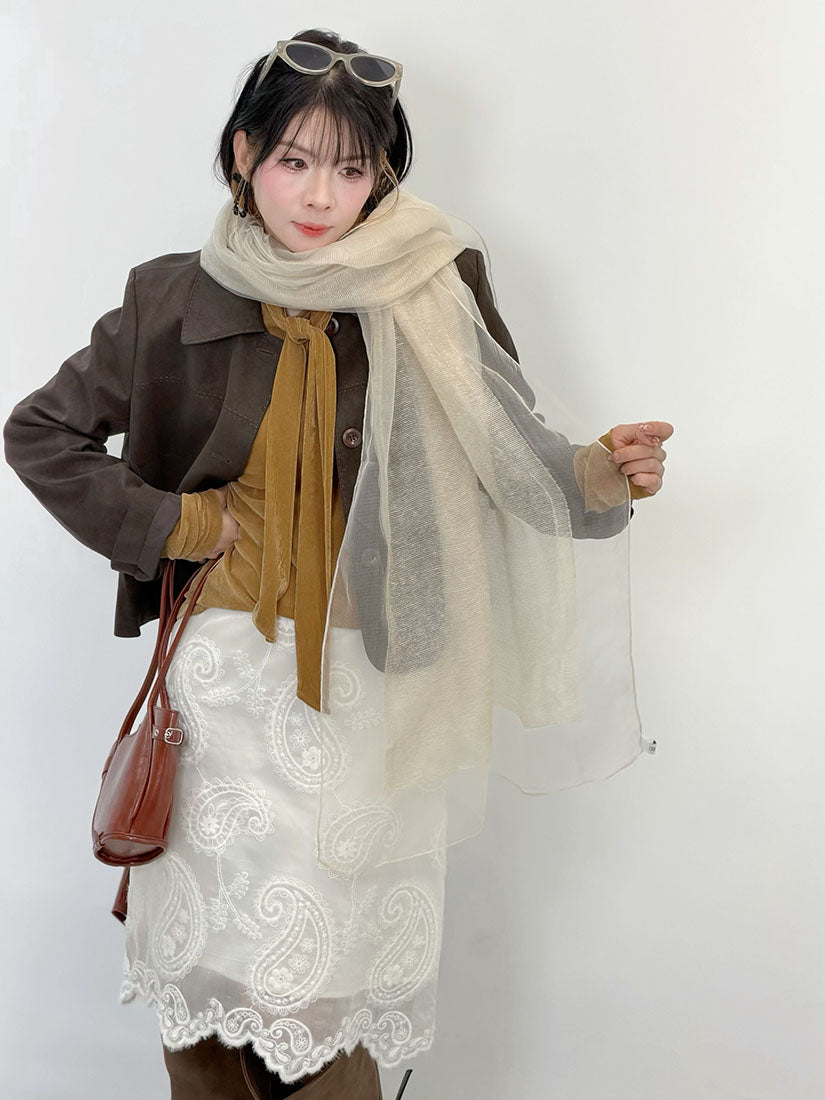Suede Top With Scarf(3 Colours)
