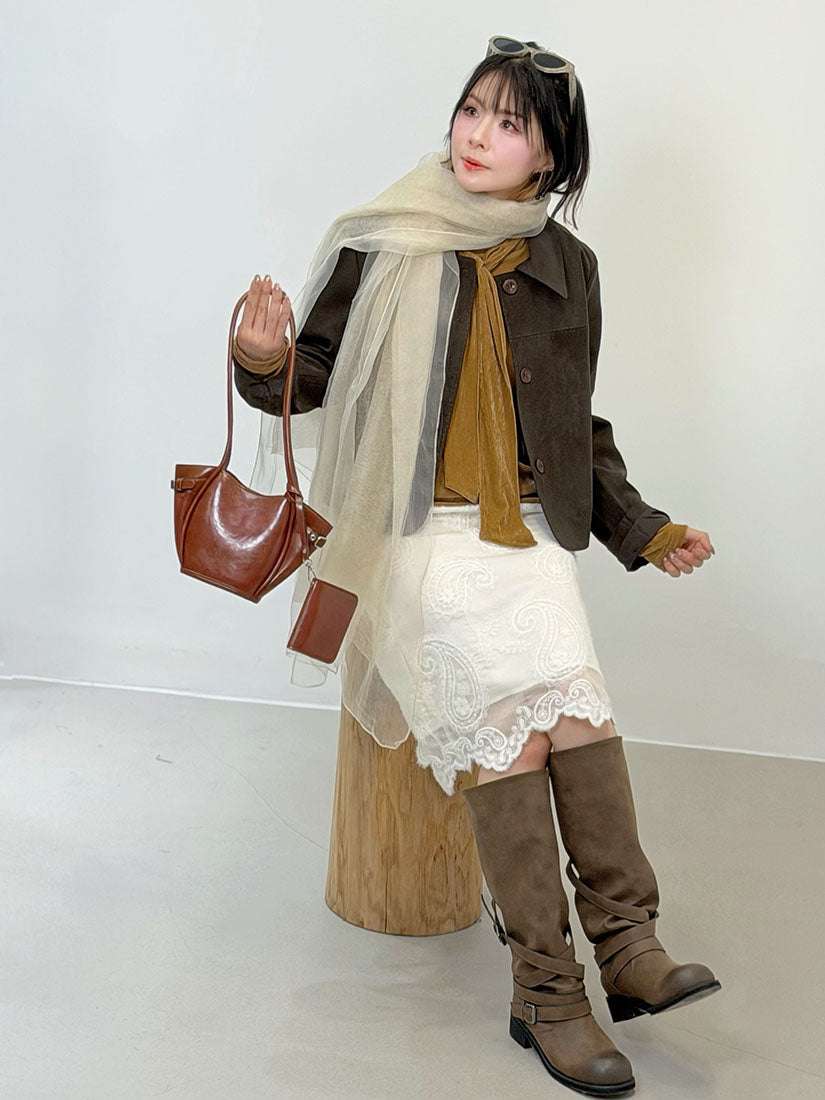 Suede Top With Scarf(3 Colours)