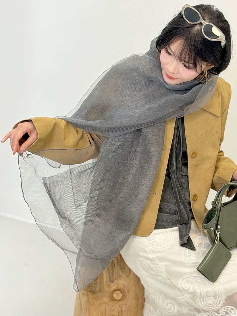 Wool Yarn Trim Sheer Gauze Scarf (3 Colours)